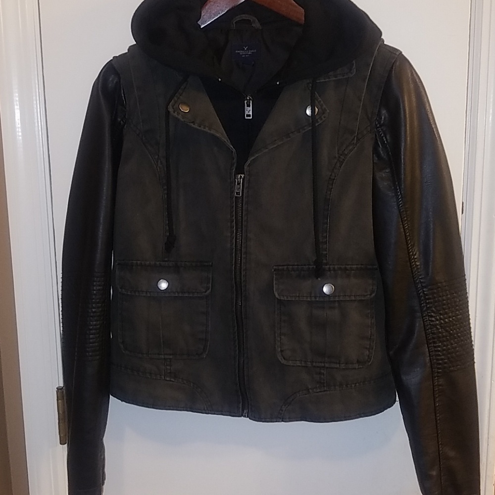 American Eagle Leather Denim Jacket